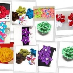 Fabric Flower Tutorial Bundle, Five Flower Pattern, pdf pattern
